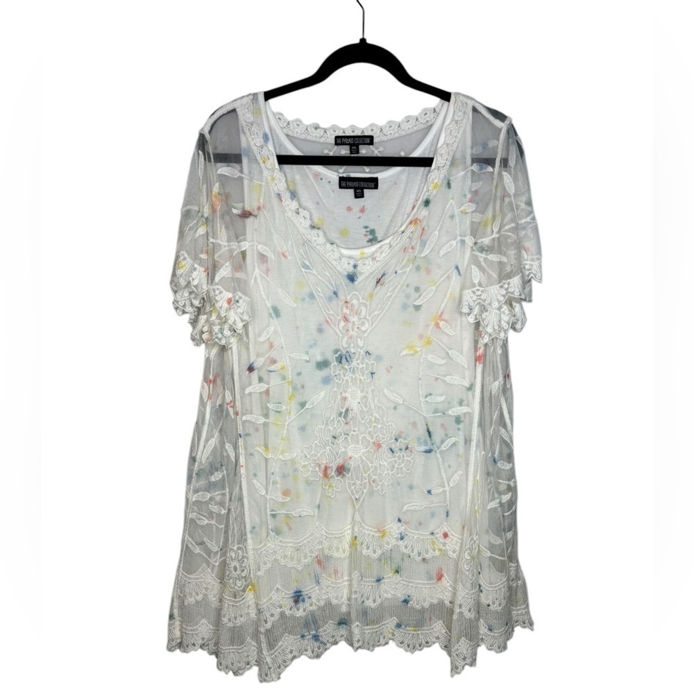 The Pyramid Collection Sheer Lace Artsy Paint Two Piece Dress Size MDL